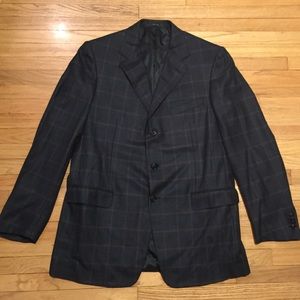 Ermenegildo Zegna navy wool plaid blazer - 54R Ermenegildo Zegna navy wool plaid blazer - 54R