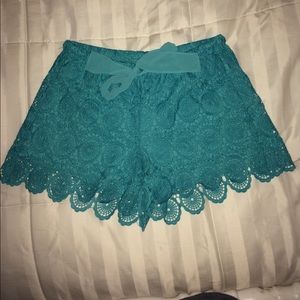 Teal lace shorts