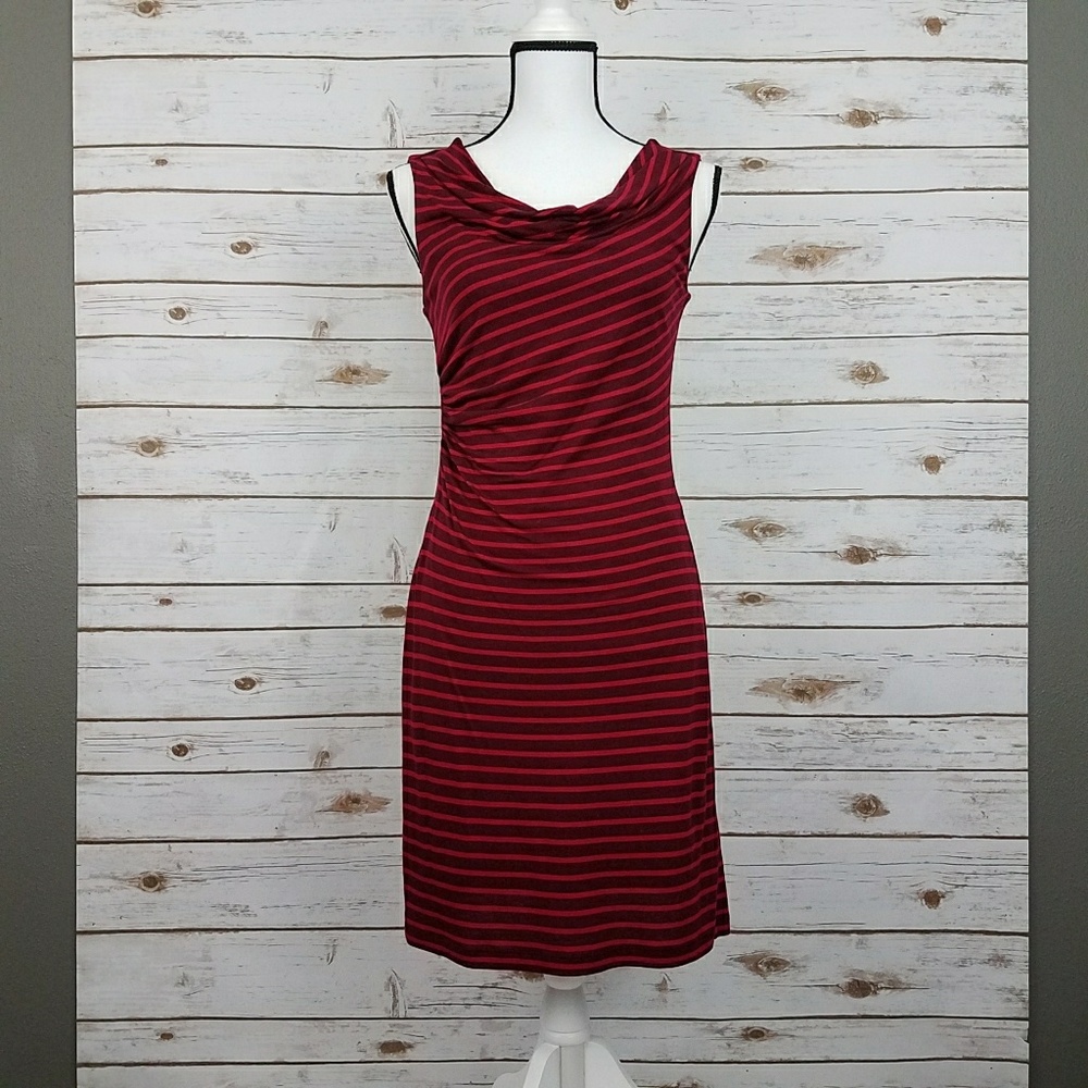 {LOFT} Red/Plum Stripe Sheath Dress-Med Pet