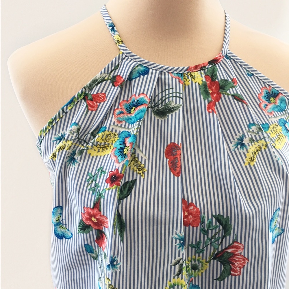 Striped Butterfly Floral Keyhole Racerback Top - Picture 3 of 6