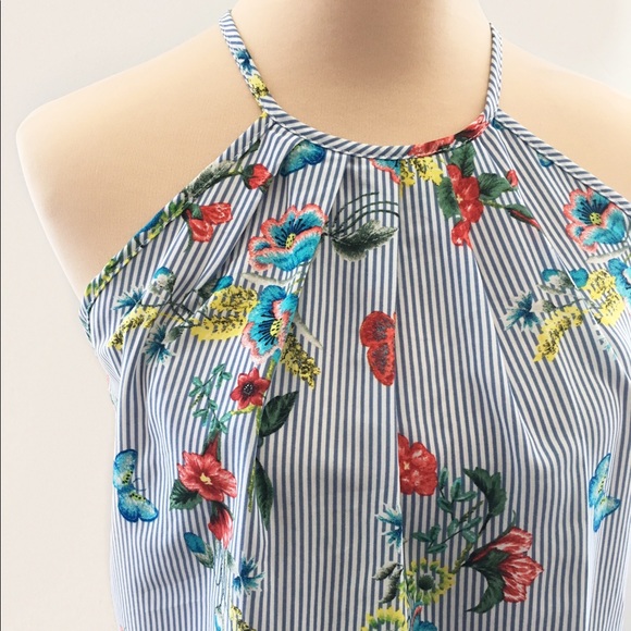 Striped Butterfly Floral Keyhole Racerback Top - Picture 3 of 6