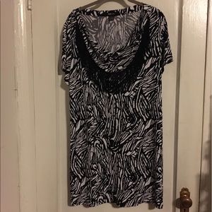 Black and White scoop fringe neck