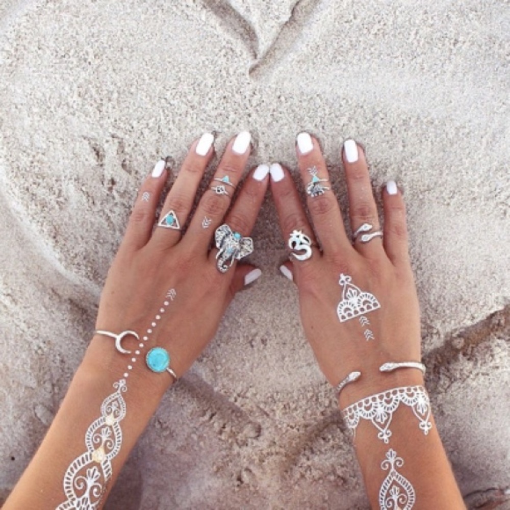 Silver Turquoise Boho Elephant Om Ring Midi Set - Picture 2 of 5