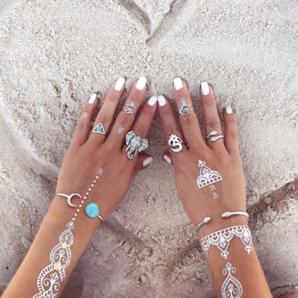 Silver Turquoise Boho Elephant Om Ring Midi Set - Picture 2 of 5