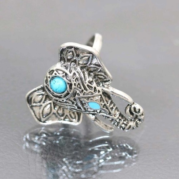 Silver Turquoise Boho Elephant Om Ring Midi Set - Picture 4 of 5