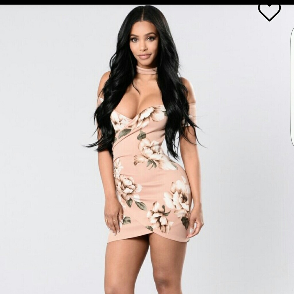 Nude floral print dress