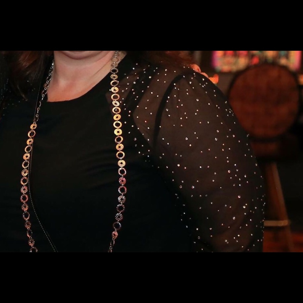 Long sheer sleeve sparkle shirt