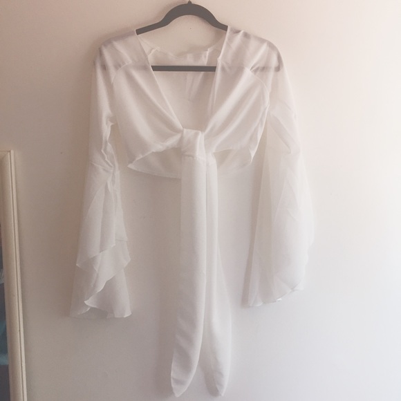 LAST ONE • tie front bell sleeve top • - Picture 4 of 5