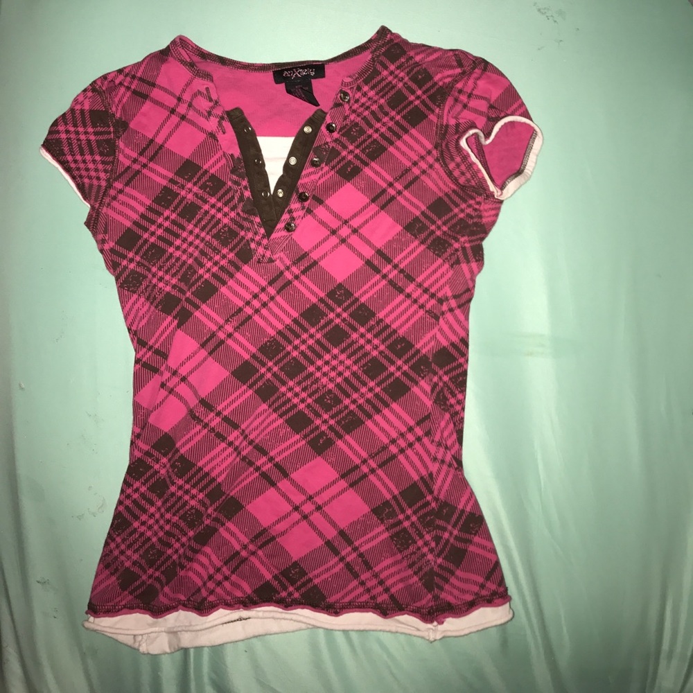 plaid short sleeve tee shirt, brand anxiety