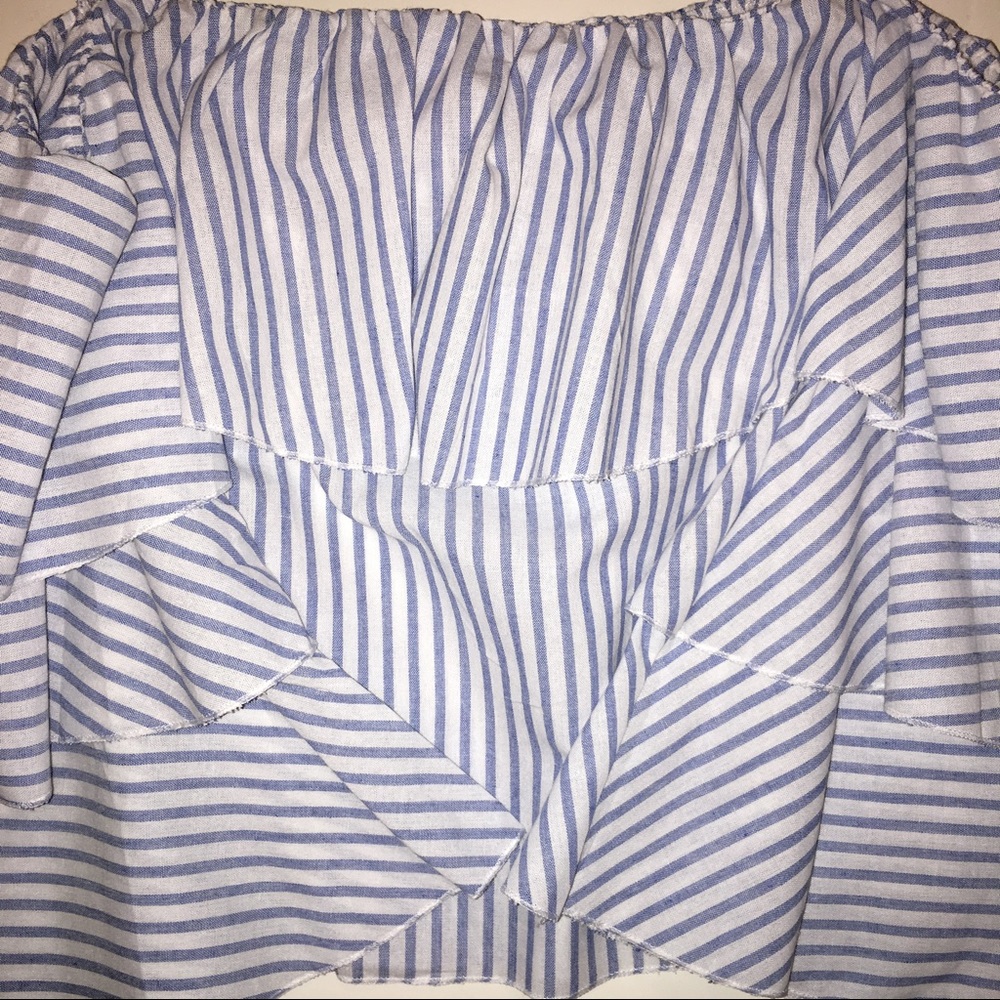 OFF THE SHOULDER BLUE & WHITE STRIPED TOP- NEW - Picture 6 of 6