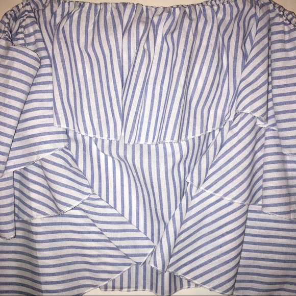 OFF THE SHOULDER BLUE & WHITE STRIPED TOP- NEW - Picture 6 of 6