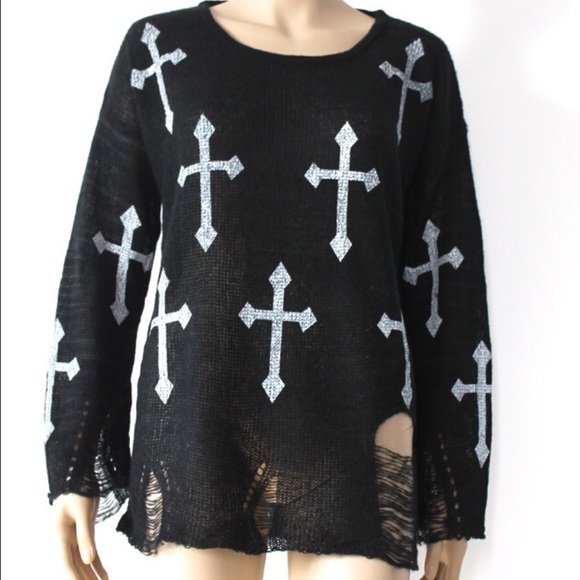 Black white cross Wildfox top sweater holy