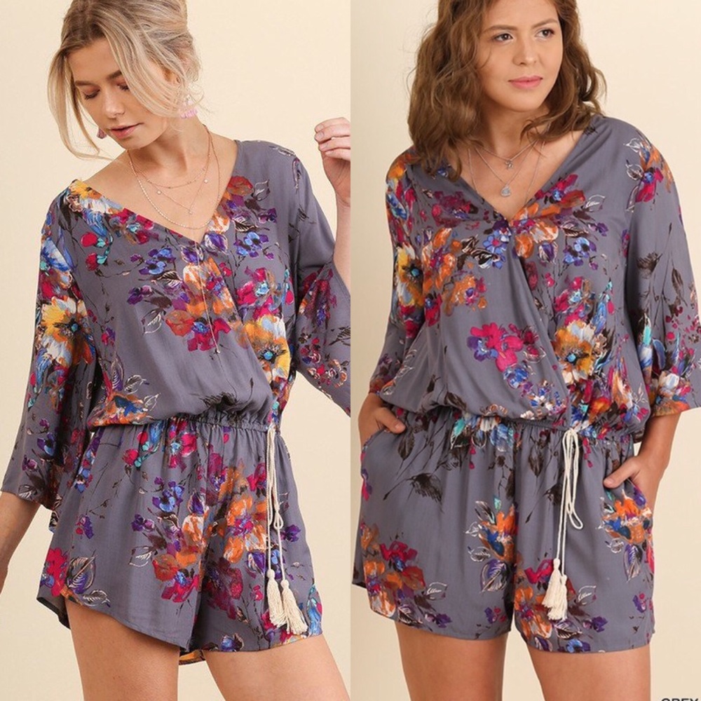 Gray Floral Romper