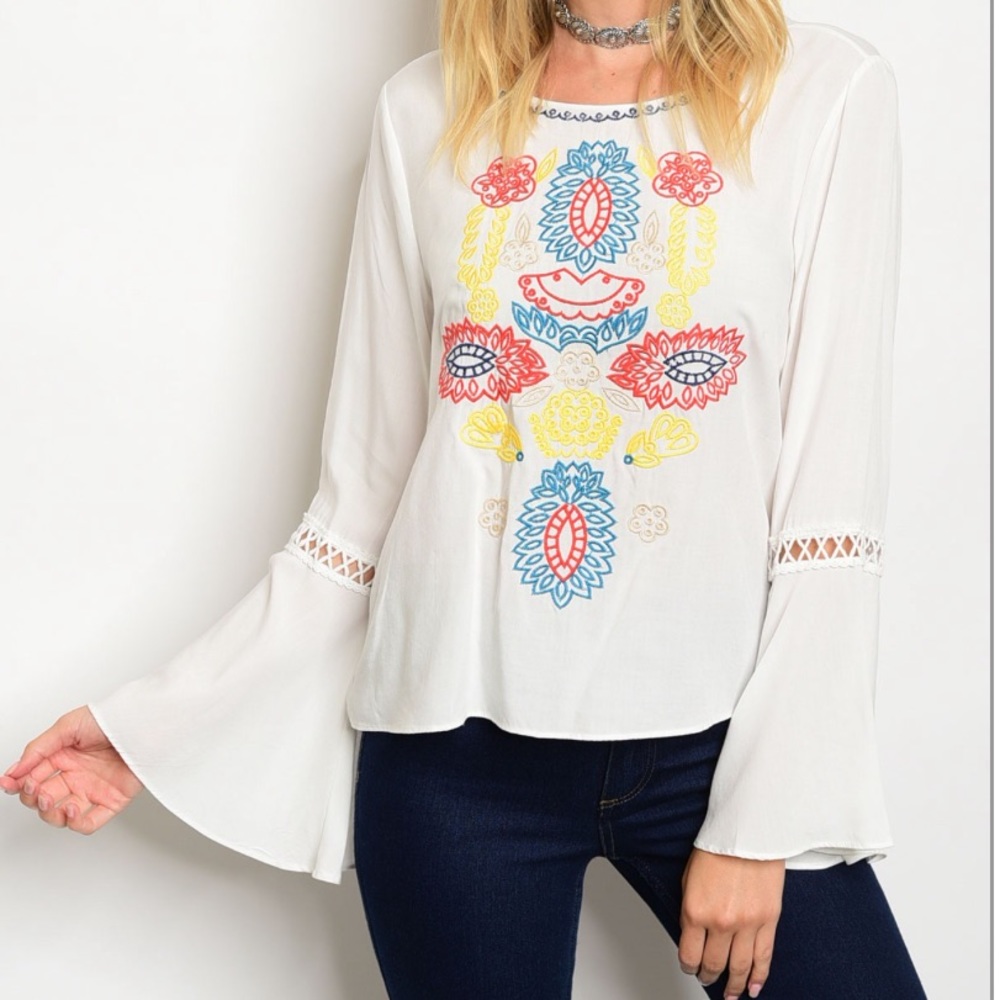 Embroidered Bell Sleeve Top