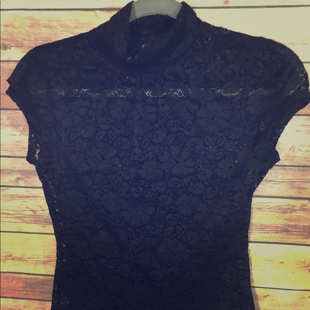 Express black lace short sleeve shirt XS
