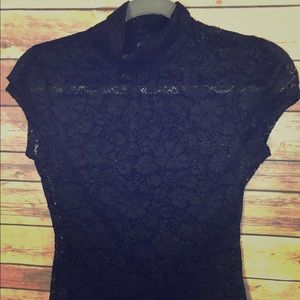 Express black lace short sleeve shirt XS