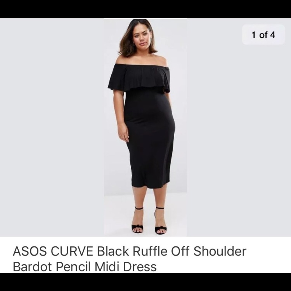 ASOS CURVE Ruffle Off Shoulder Pencil Midi Dress