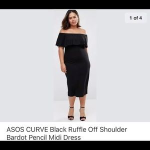 ASOS CURVE Ruffle Off Shoulder Pencil Midi Dress