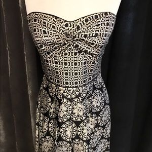 WHBM satin black paisley strapless dress size 4