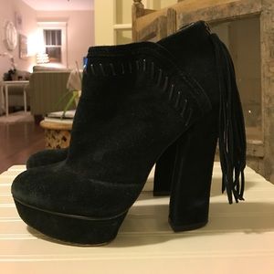 Black fringe suede booties