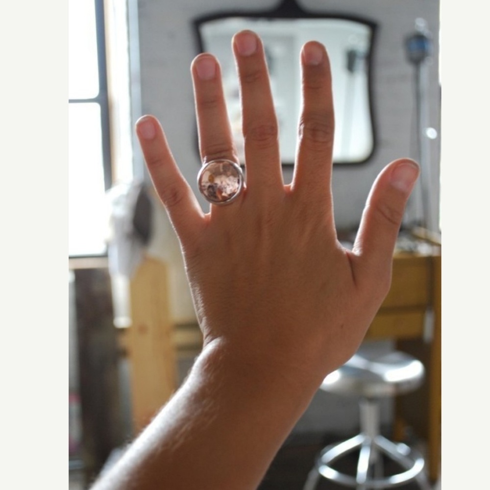 Hand Domed &Hammered Copper, Set In Sterling Ring - Picture 2 of 4