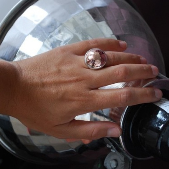 Hand Domed &Hammered Copper, Set In Sterling Ring - Picture 3 of 4