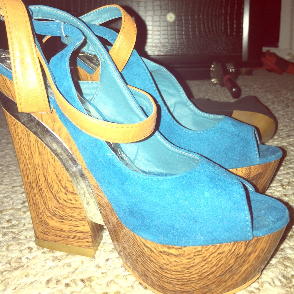 Faux suede . Wooden wedges. Extremely comfortable