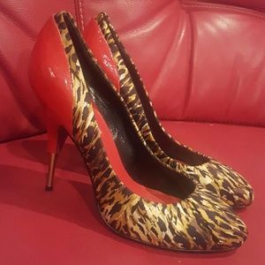 Betsey Johnson print pump with two-tone heel