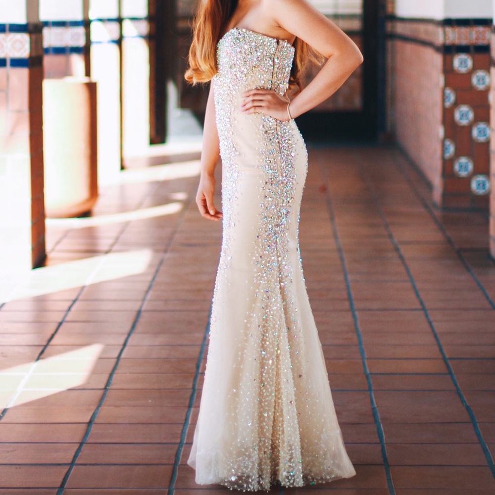 Sequin Embellishment and Rhinestone Prom Gown