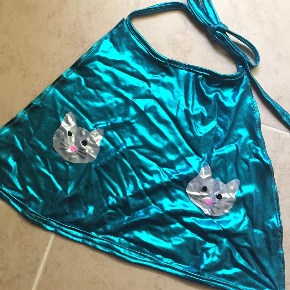 Aqua metallic cat halter top rave