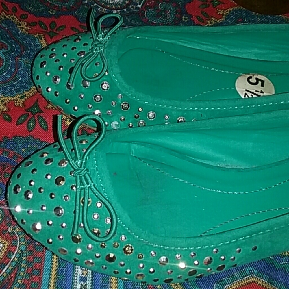 Emerald Suede Ballet Flats w/ Sequins Size 5 1/2