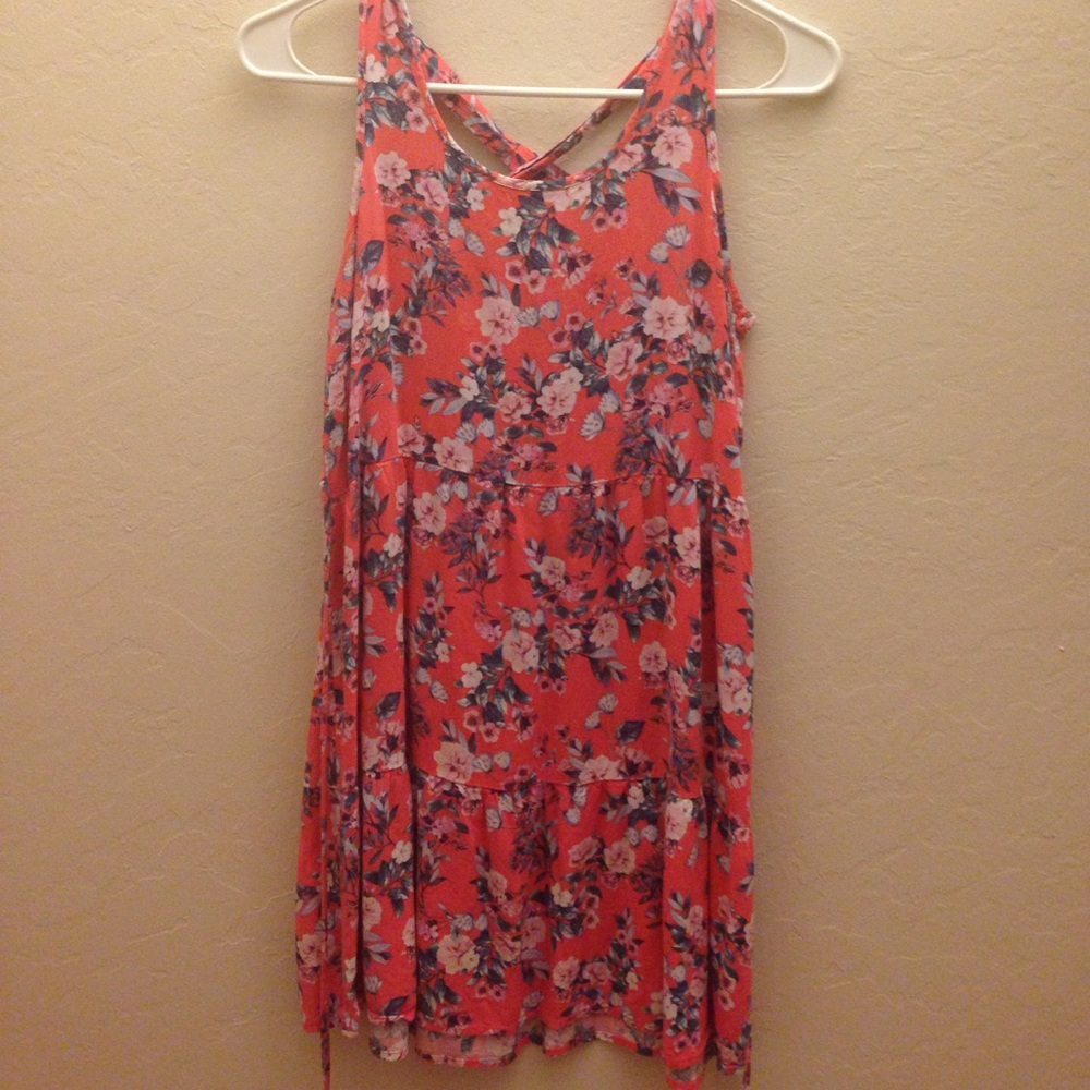 Pink floral summer mini dress