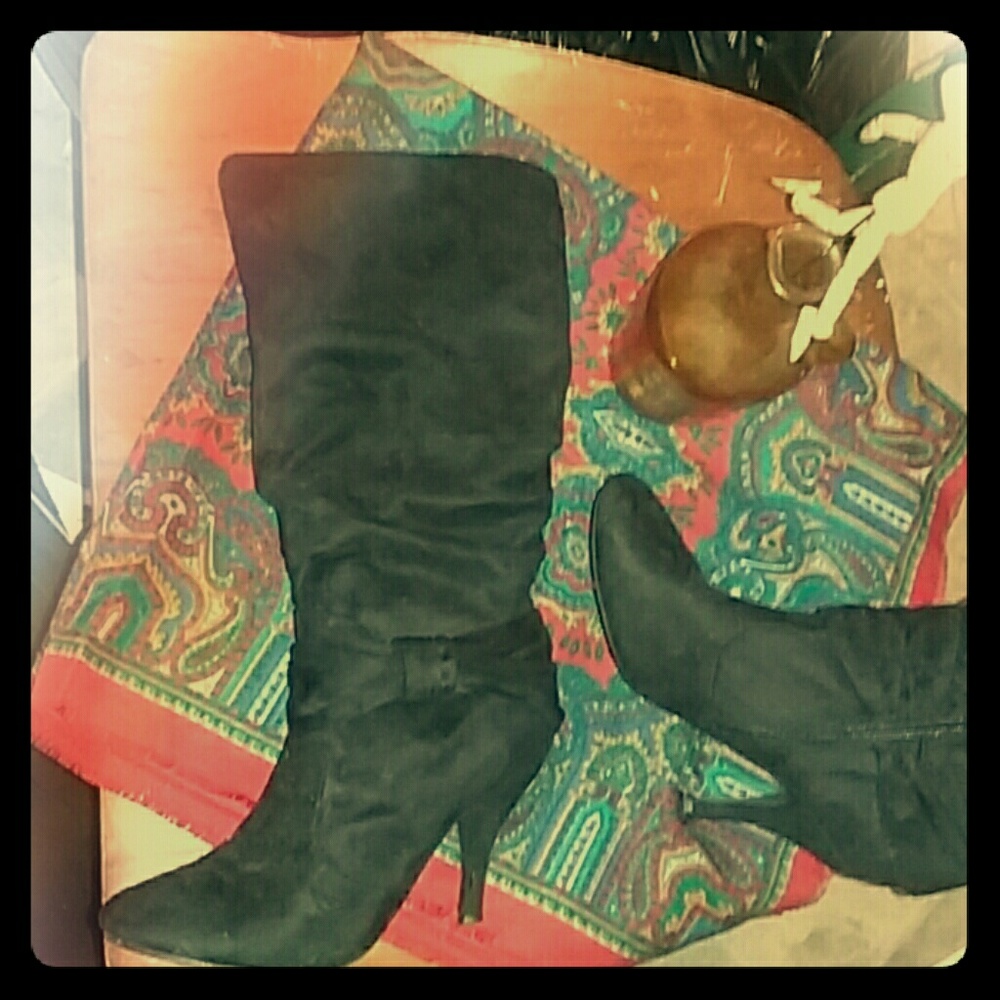 Black Suede Mid-calf Boot Size 6 Charlotte Russe