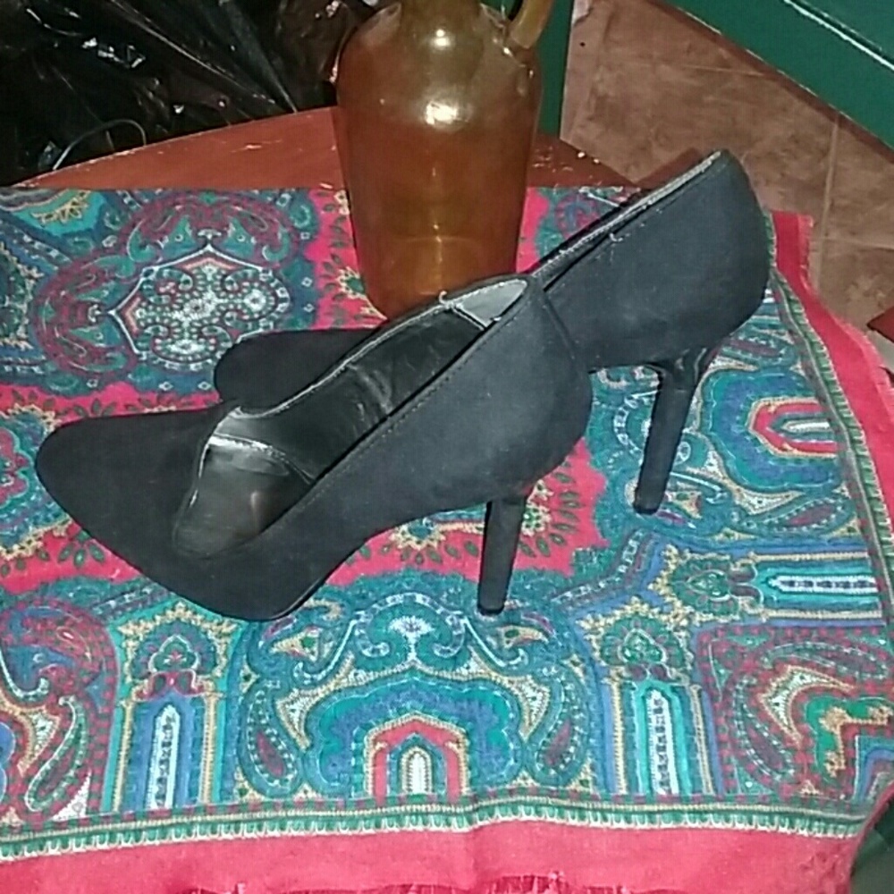 Worthington Black Suede Stilettos w/ silver detail