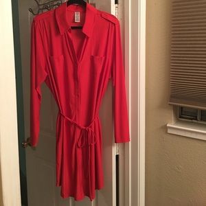 Deep coral long sleeve tee shirt dress
