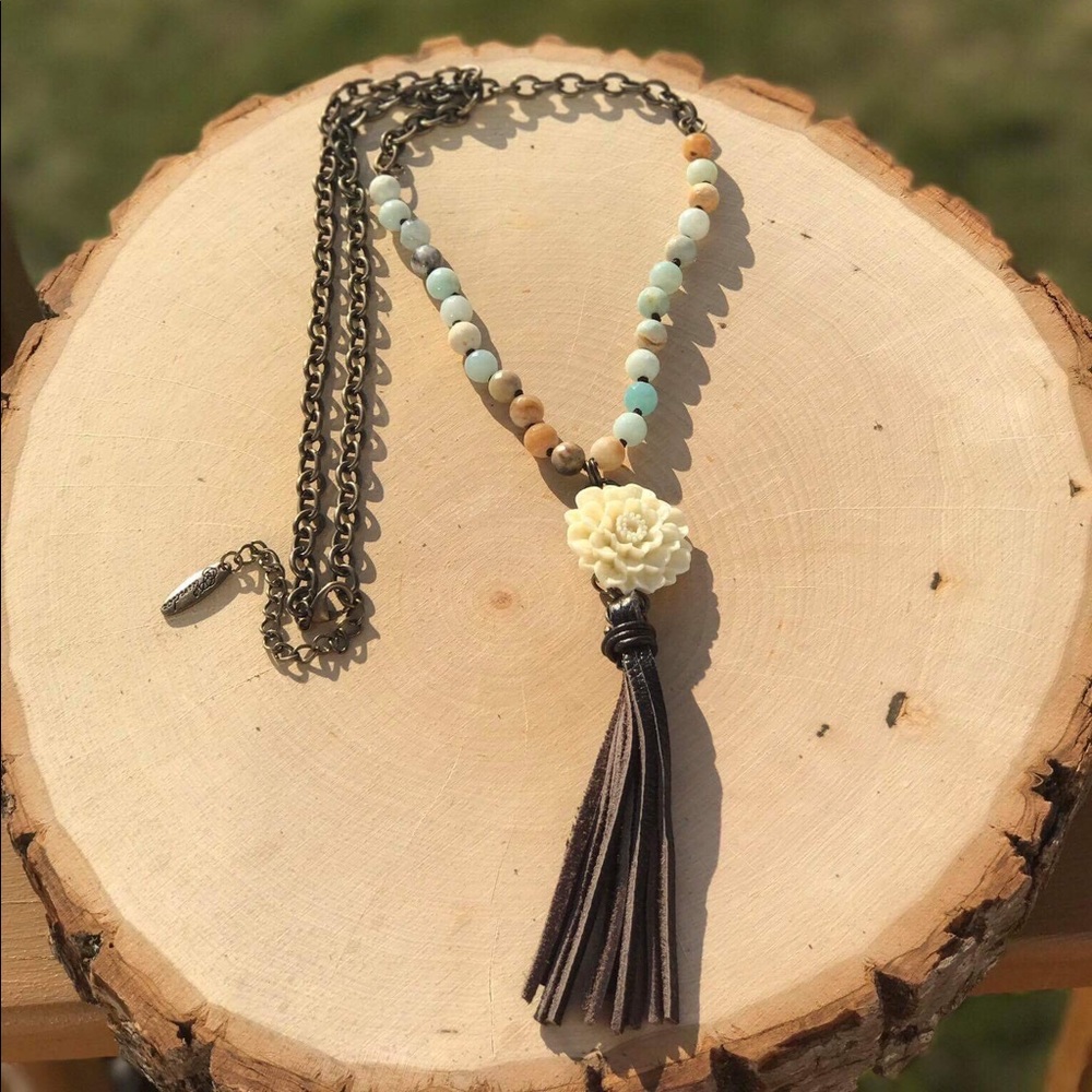Leather tassel necklace