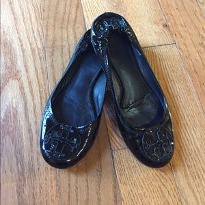 Tory Burch Black Patent Leather Reva Flats