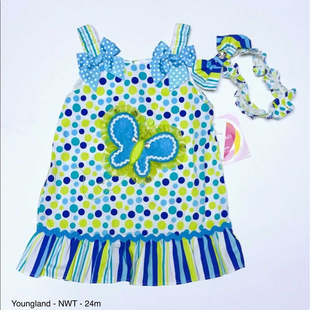 Youngland Butterfly Dress w Matching Headband -NWT