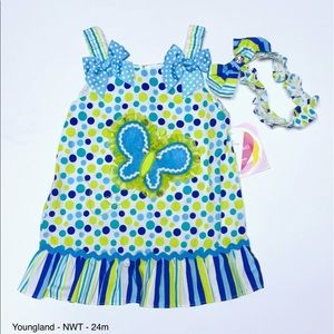 Youngland Butterfly Dress w Matching Headband -NWT