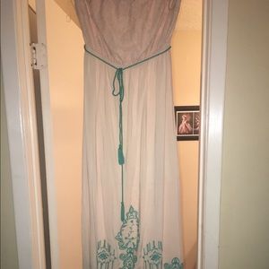 Flying tomato ivory maxi dress with teal pattern