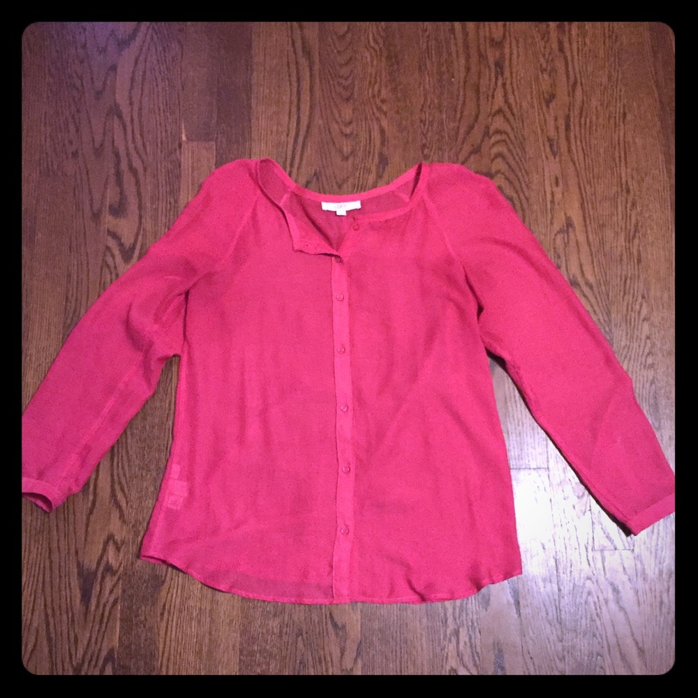 Ann Taylor LOFT pink sheer button blouse size M