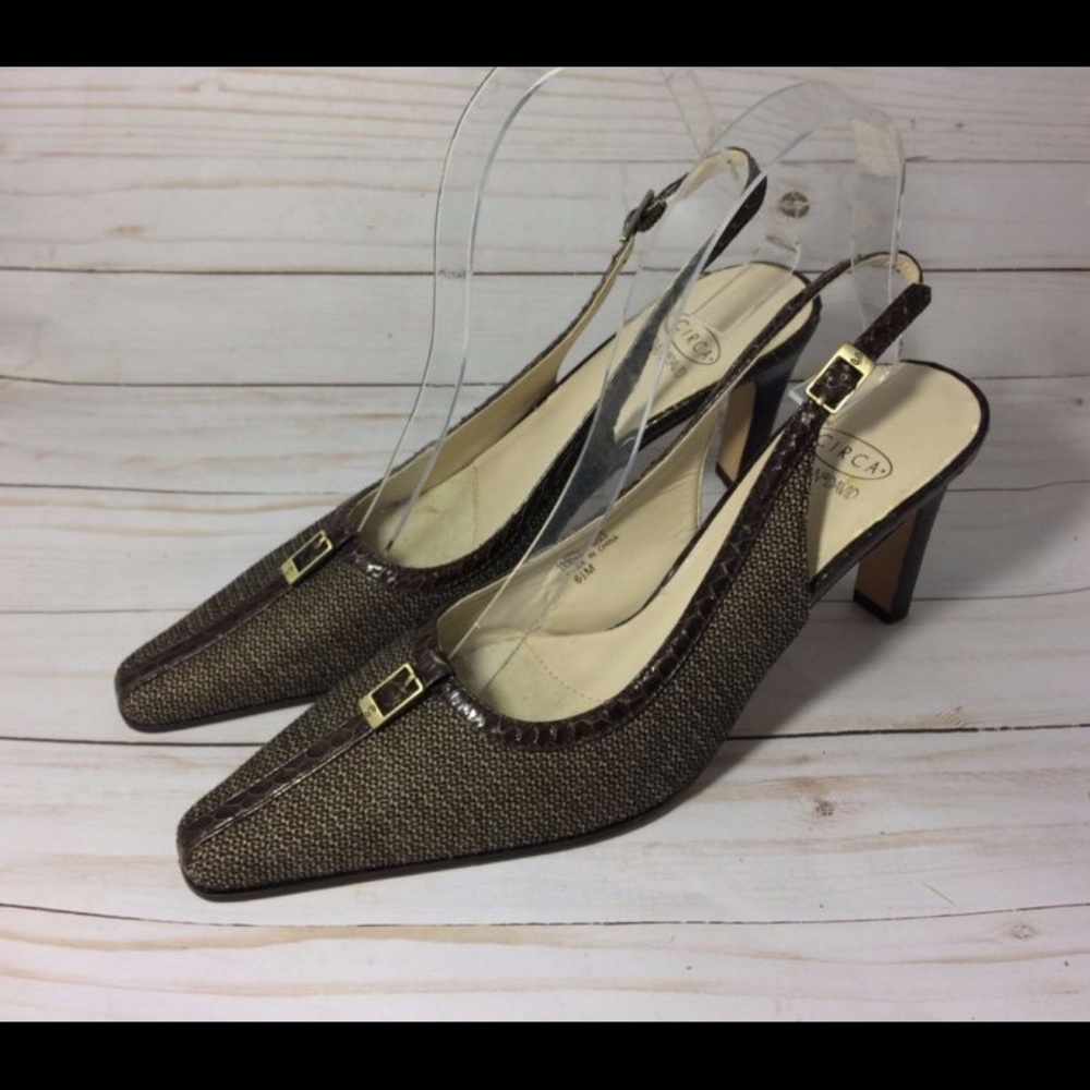 CIRCA JOAN & DAVID Brown Fabric Leather Pump Heels