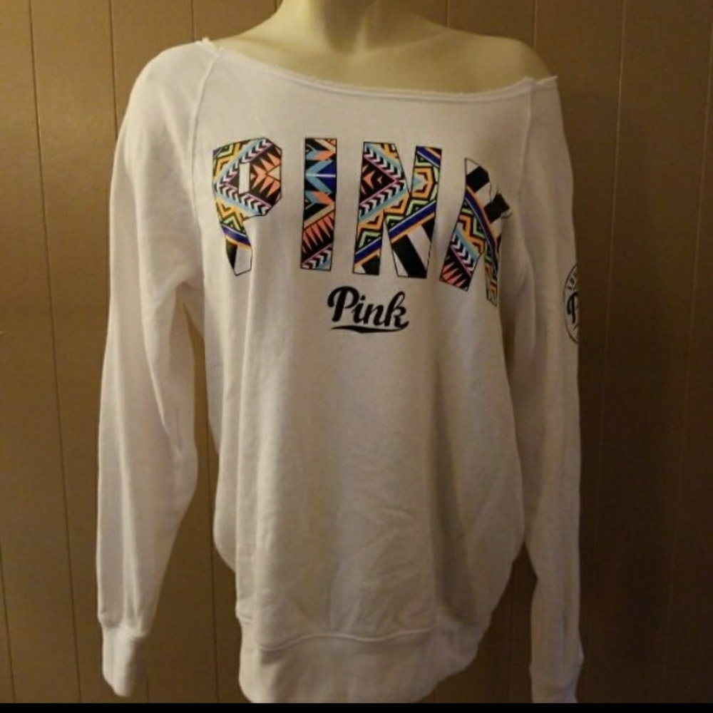 Vs pink off the shoulder crew neck sweatshirt