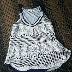Gray/navy blue with cream laced tank top