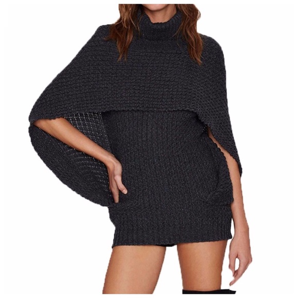 🆕 Charcoal Gray Knit Cape Sweater Or Dress - Picture 2 of 4