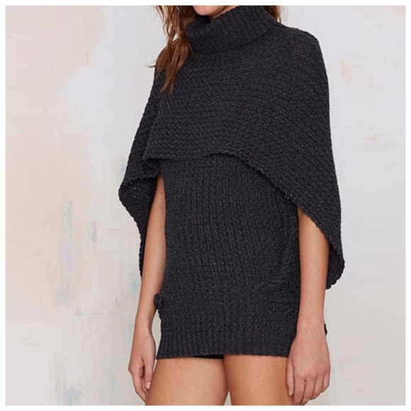 🆕 Charcoal Gray Knit Cape Sweater Or Dress - Picture 4 of 4