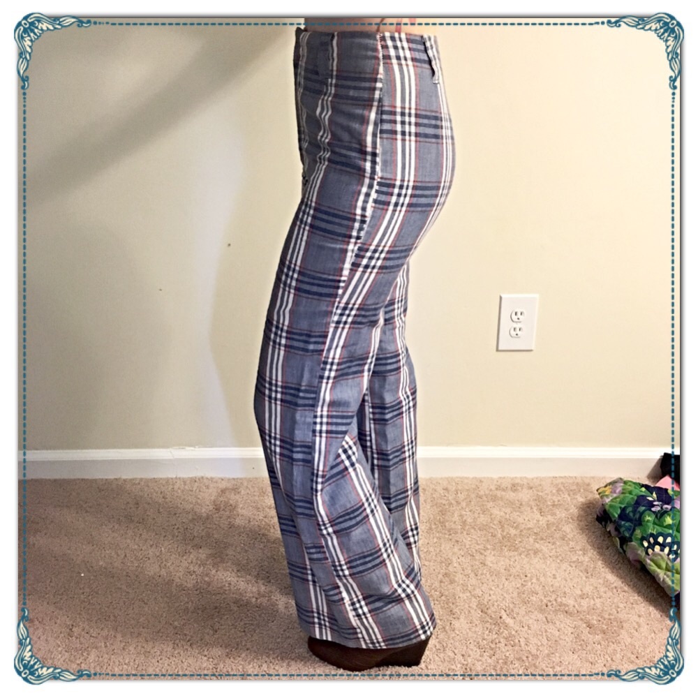 Vintage Blue White Red Plaid Bell Bottoms