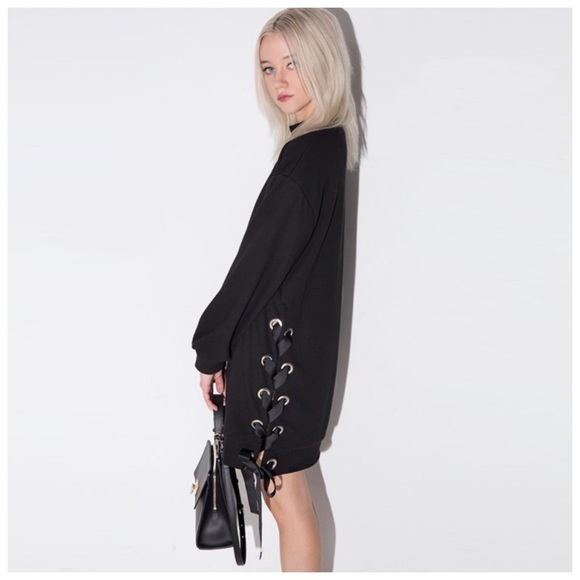 Black Long Ribbon Tie Side Top D40 - Picture 4 of 5