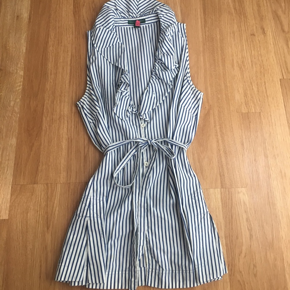 Striped, ruffle button down tank