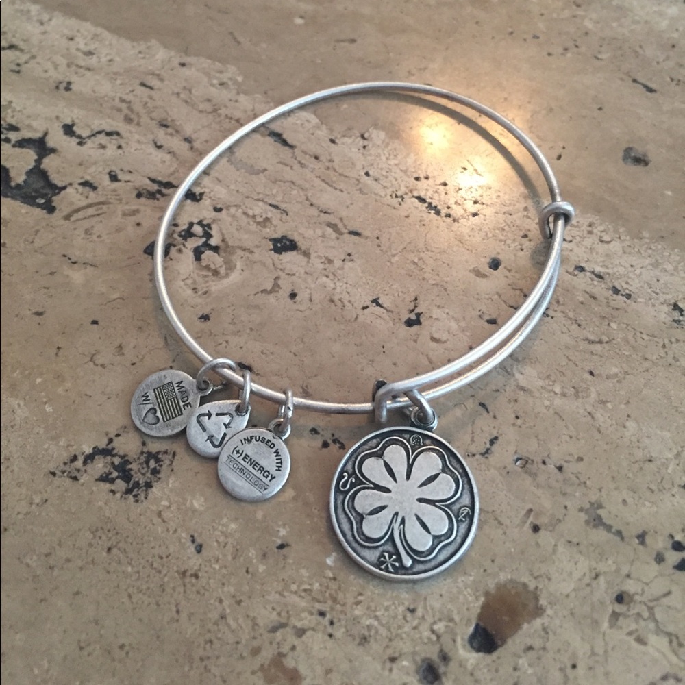 Alex and Ani Four Leaf Clover Silver Bangle